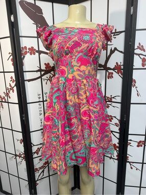 Floral Paisley Pink Fit-and-Flare Mini Dress